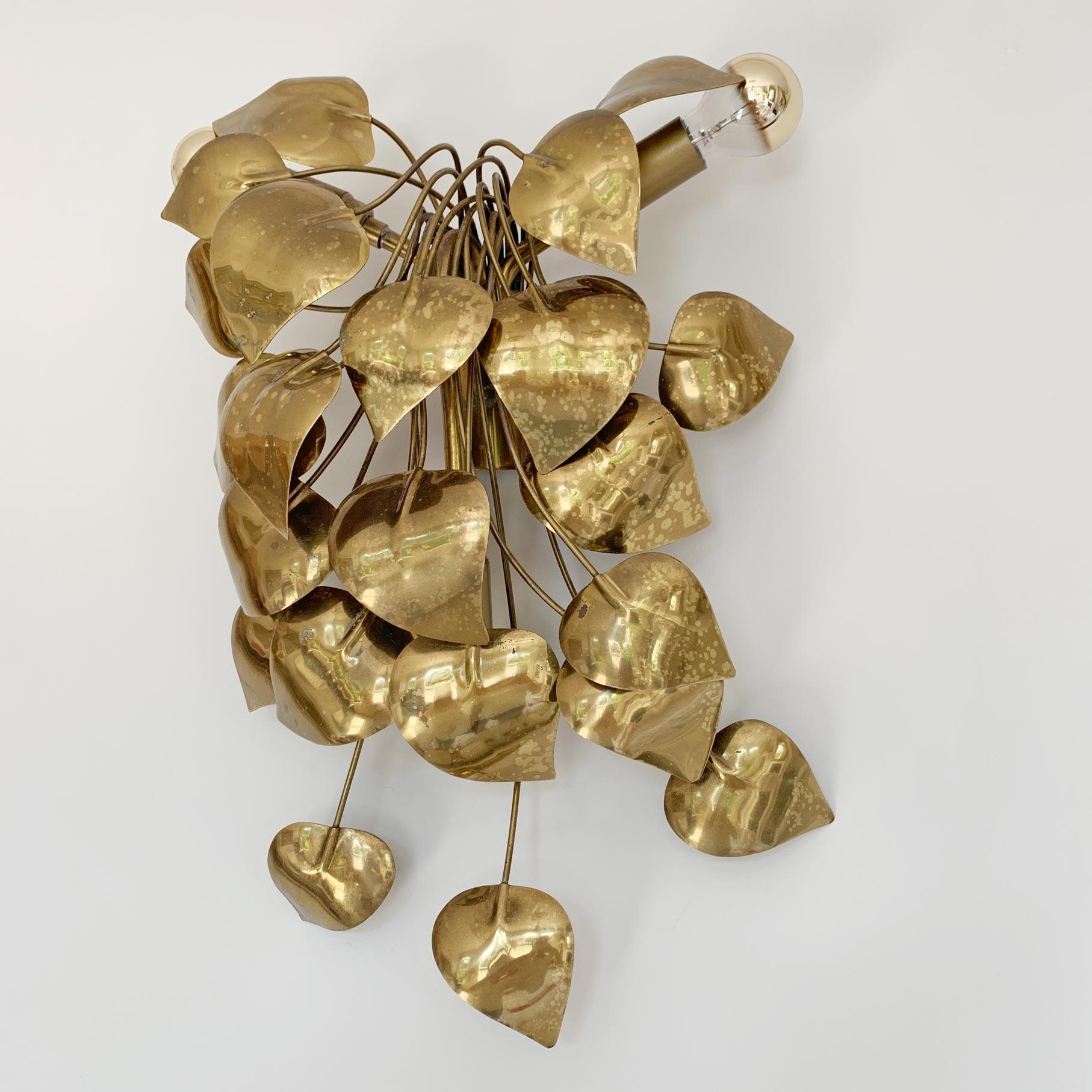 Hand-Crafted Cascading Gold Leaves Wall Light Maison Jansen For Sale