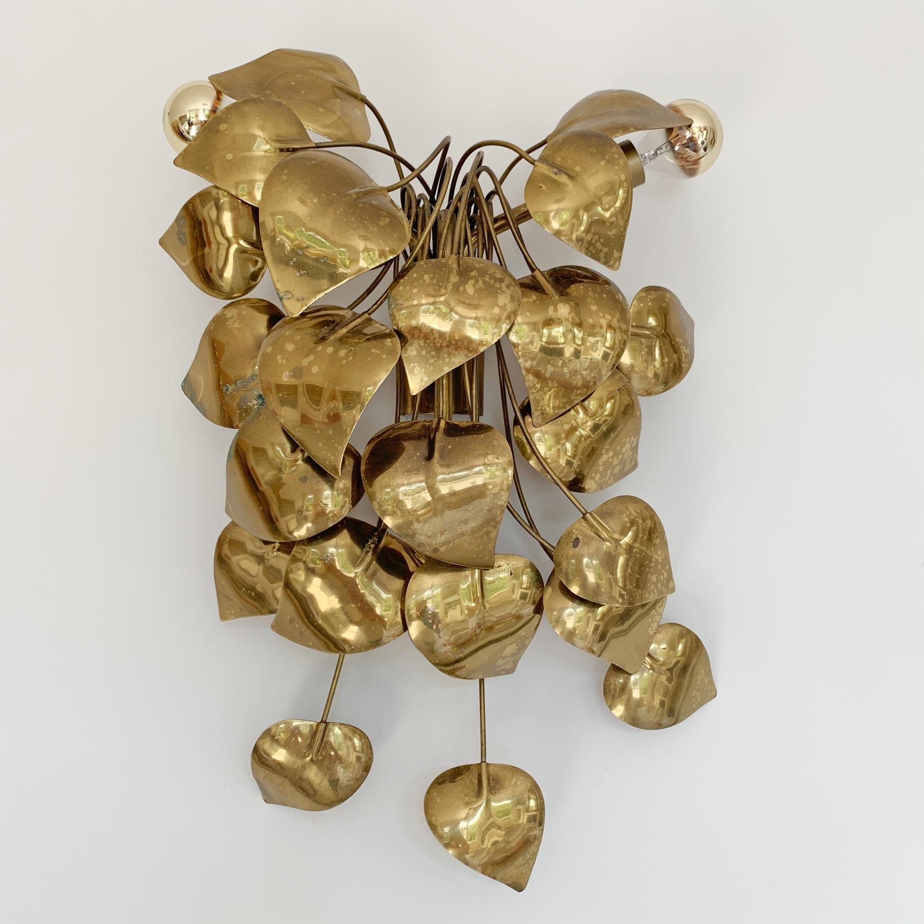 Late 20th Century Cascading Gold Leaves Wall Light Maison Jansen For Sale