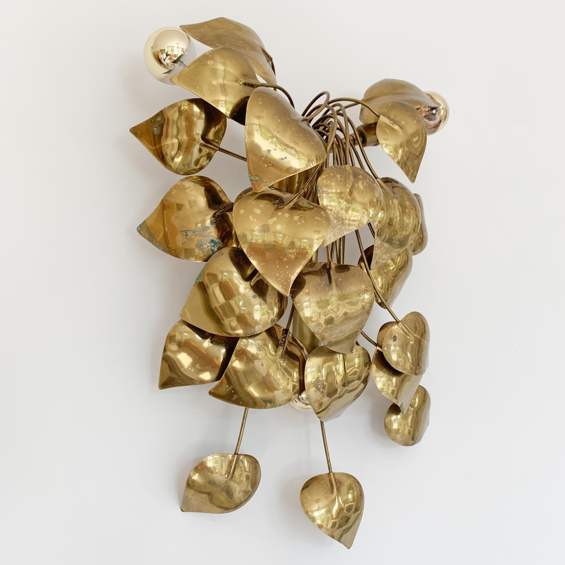Cascading Gold Leaves Wall Light Maison Jansen For Sale 1