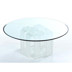 Cascading Leg Frosted Lucite Acrylic Coffee Table with Round Glass Top