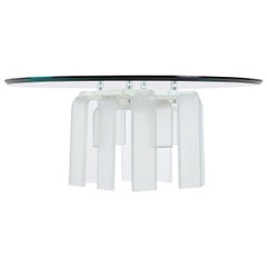 Retro Cascading Leg Frosted Lucite Acrylic Coffee Table with Round Glass Top