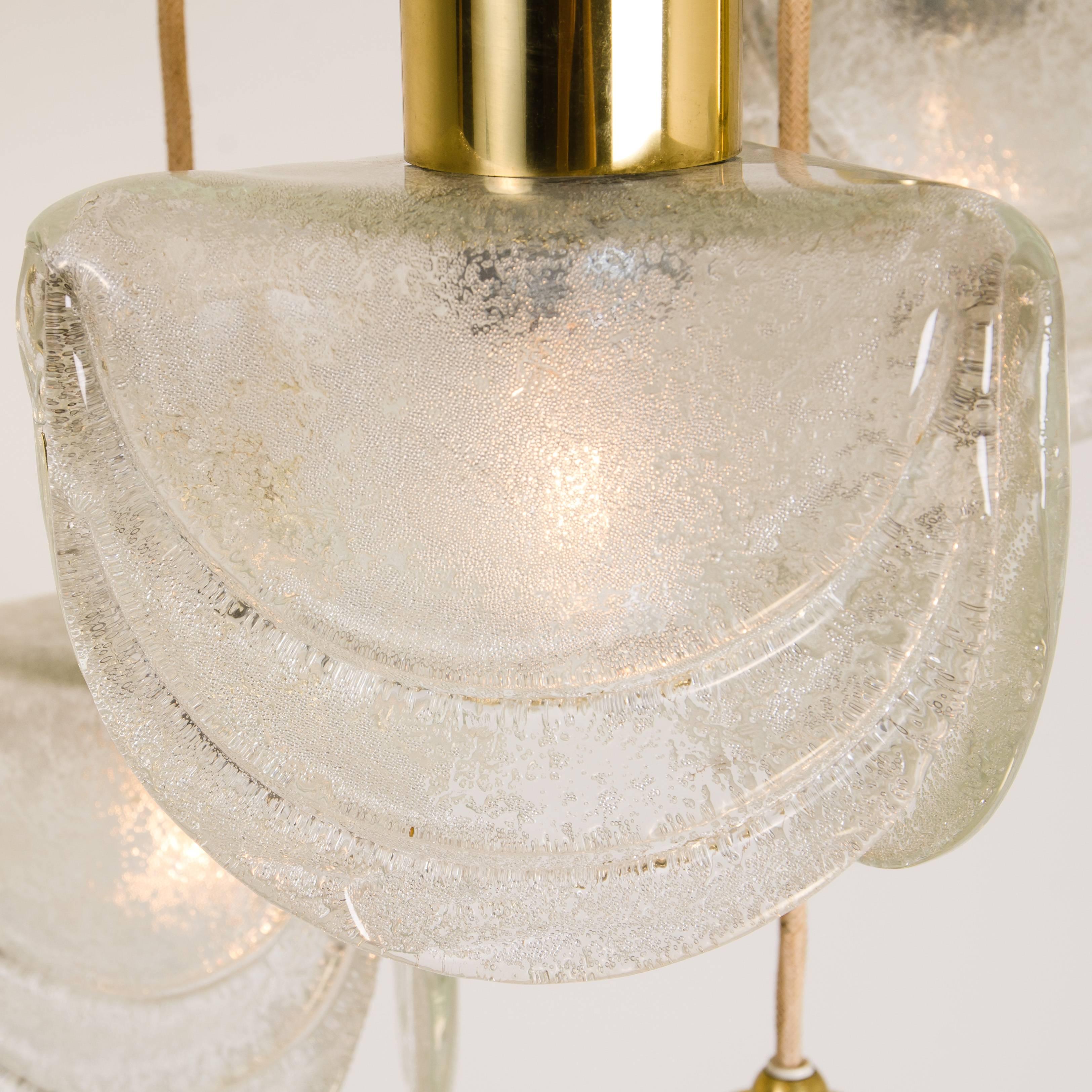 Cascading Textured Glass and Brass Chandelier, Austria, 1960 In Good Condition For Sale In Rijssen, NL