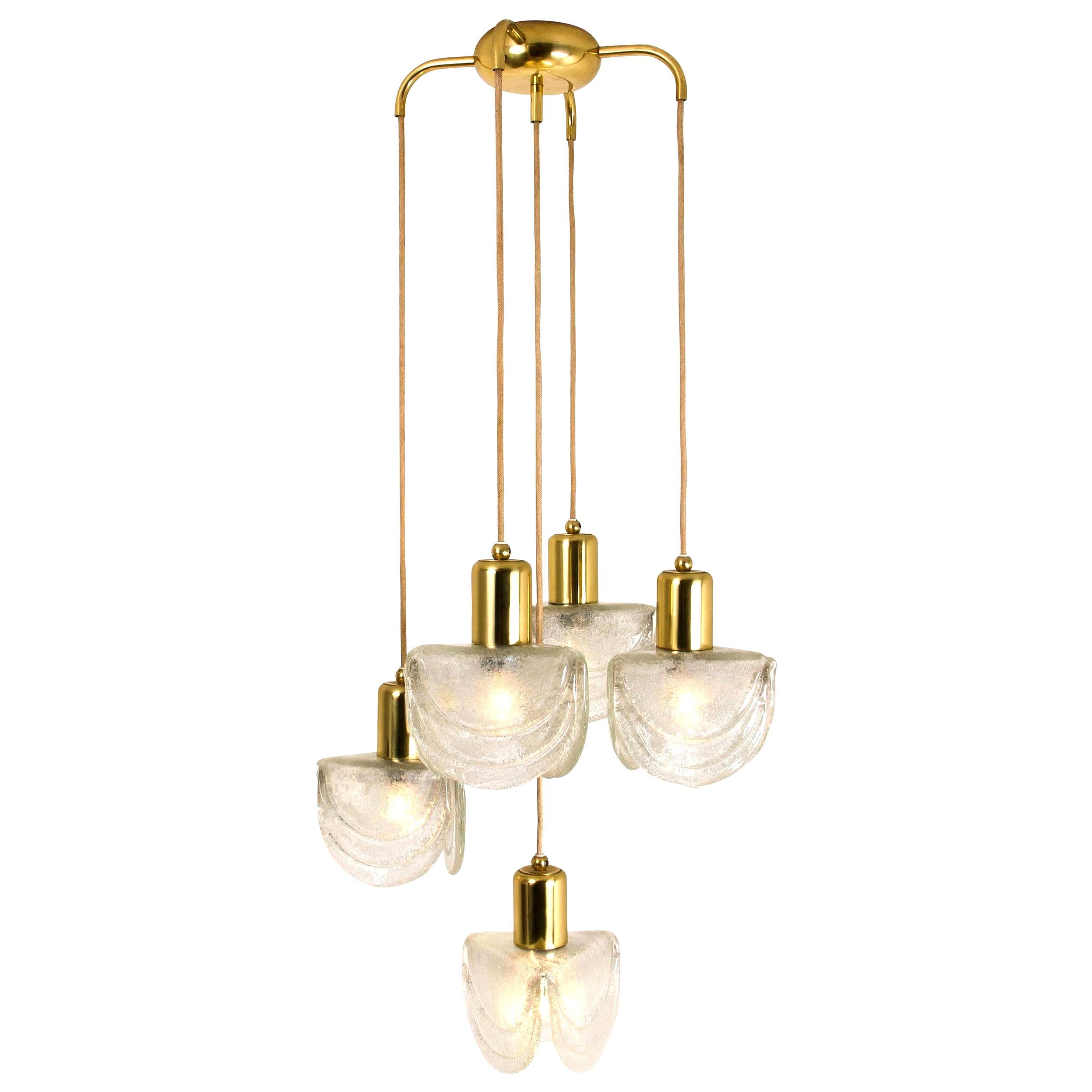 Cascading Textured Glass and Brass Chandelier, Austria, 1960 For Sale