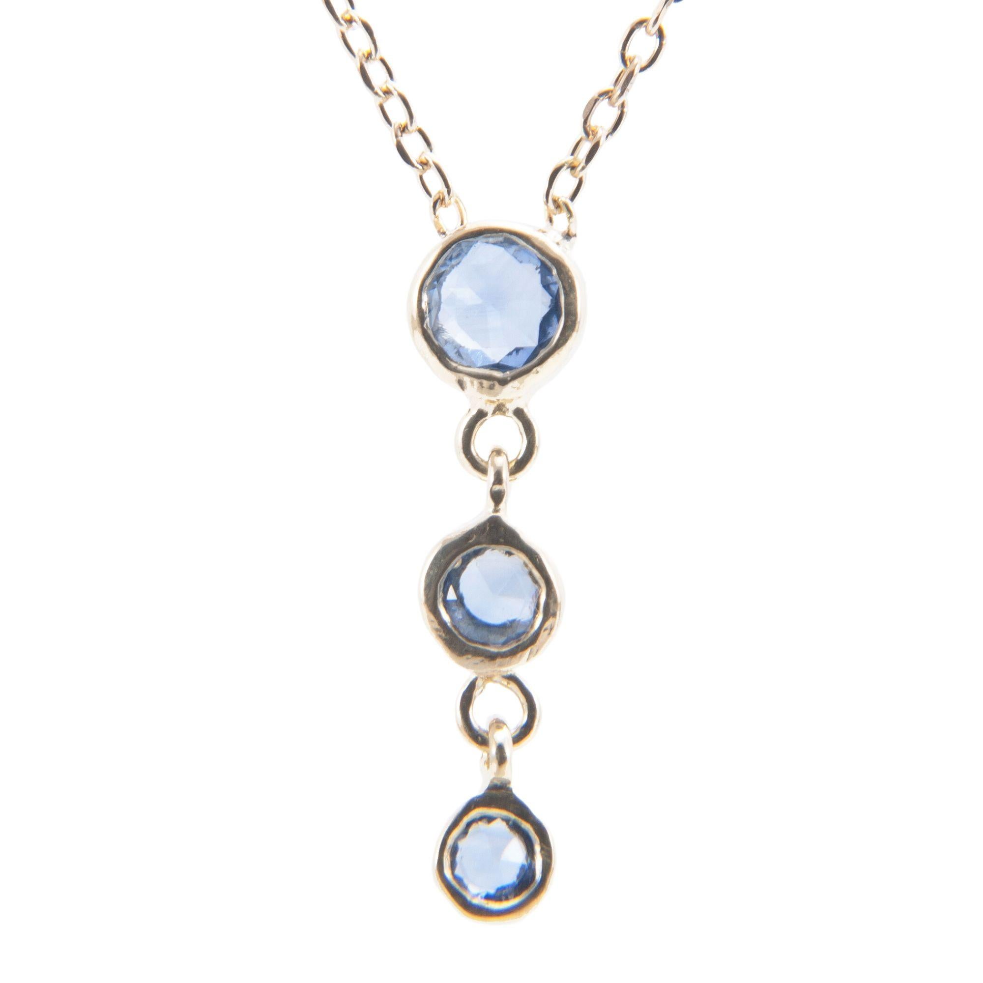 Cascading Trinity Blue Sapphire Necklace In New Condition For Sale In Weston, MA