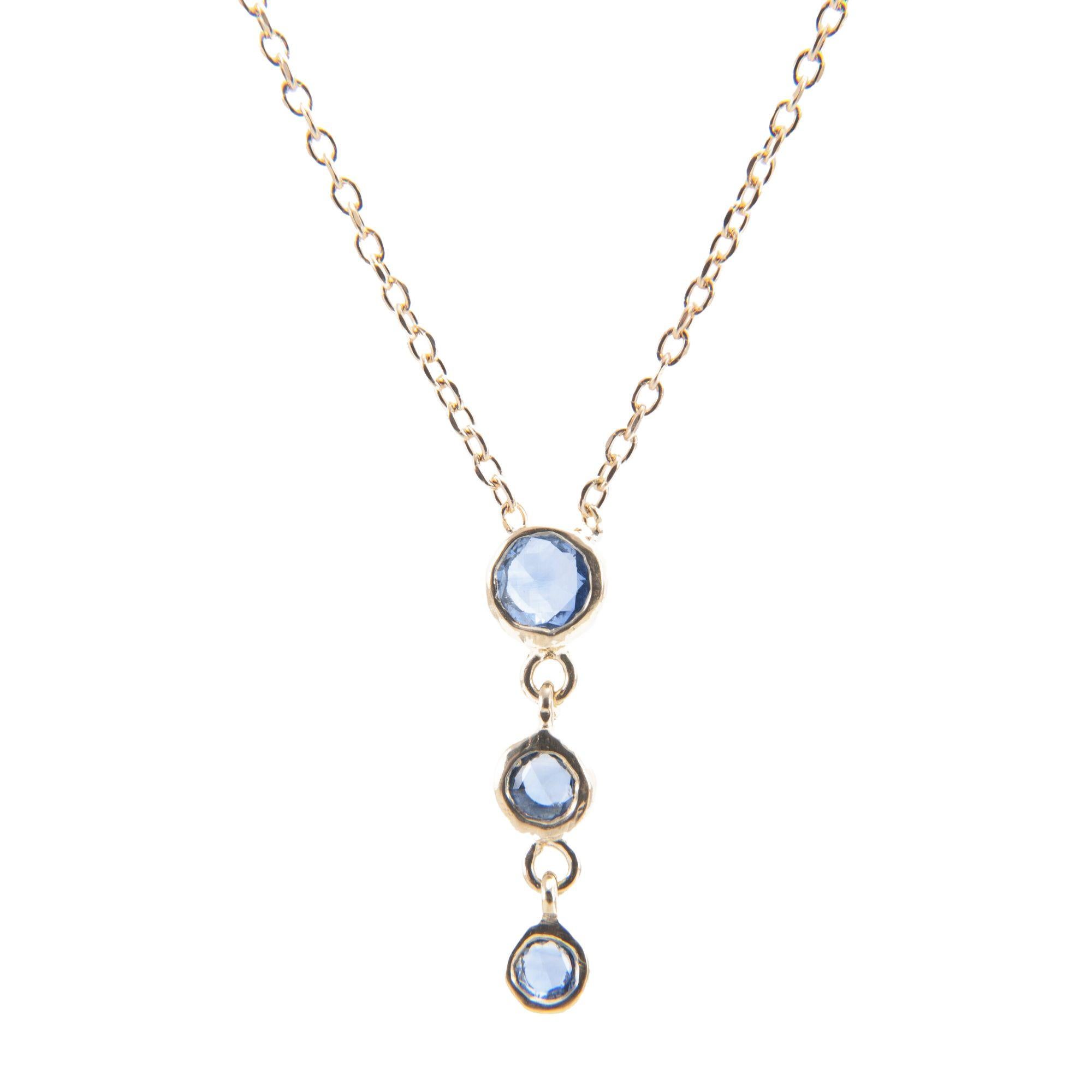 Women's Cascading Trinity Blue Sapphire Necklace For Sale