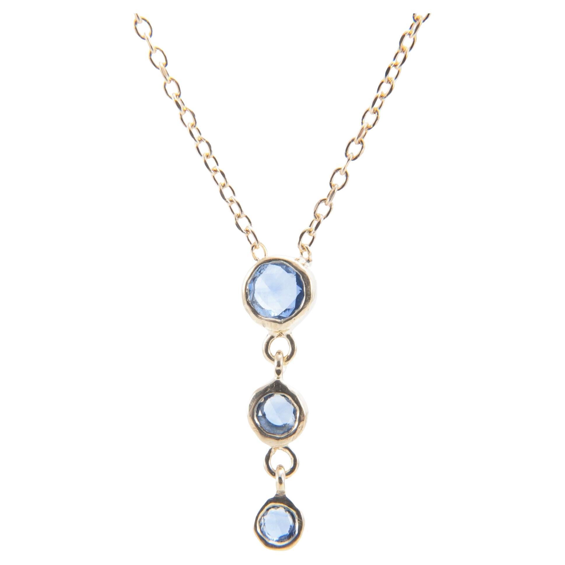 Cascading Trinity Blue Sapphire Necklace For Sale