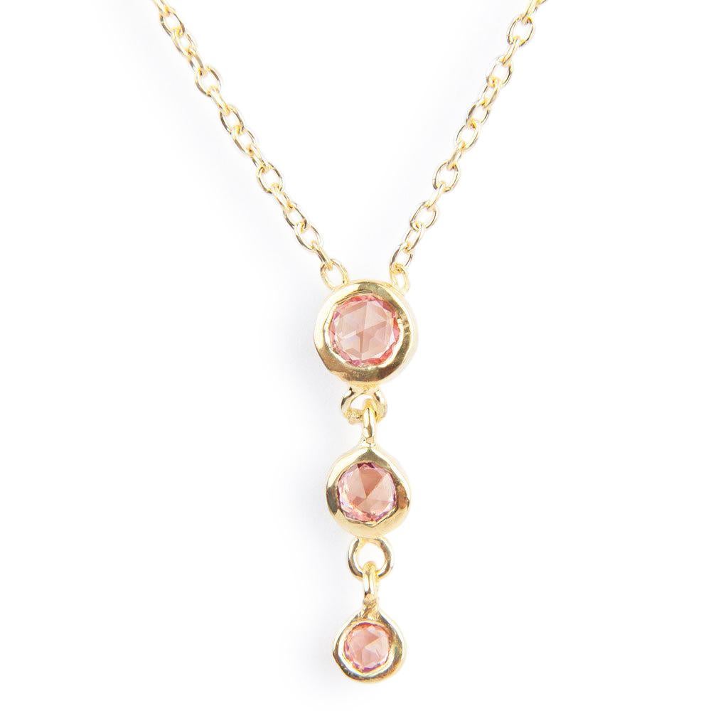 Cascading Trinity Pink Sapphire Necklace In New Condition For Sale In Weston, MA