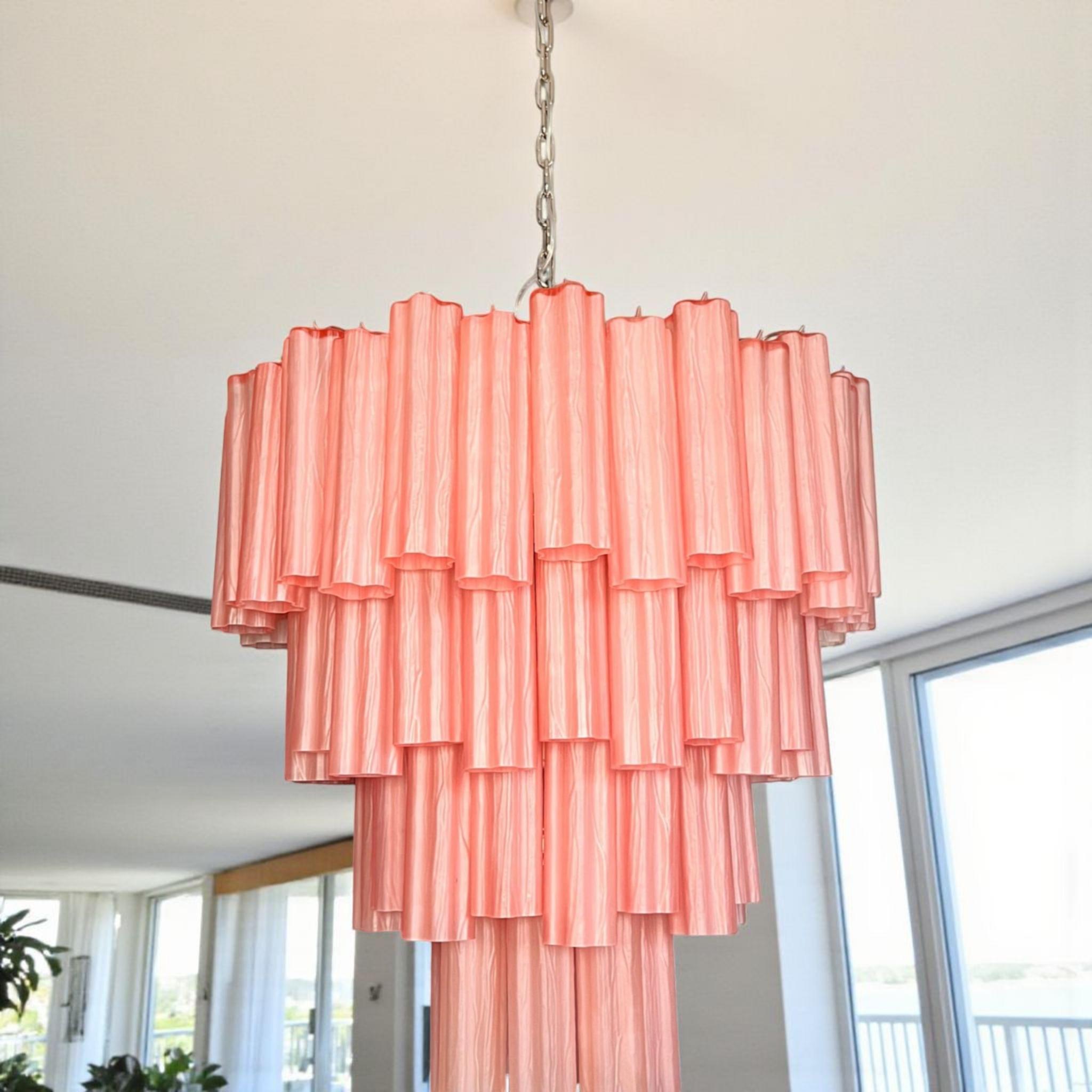 Cascata Rosa - Lustre de Murano avec 80 tubes en verre soufflé en vente 5