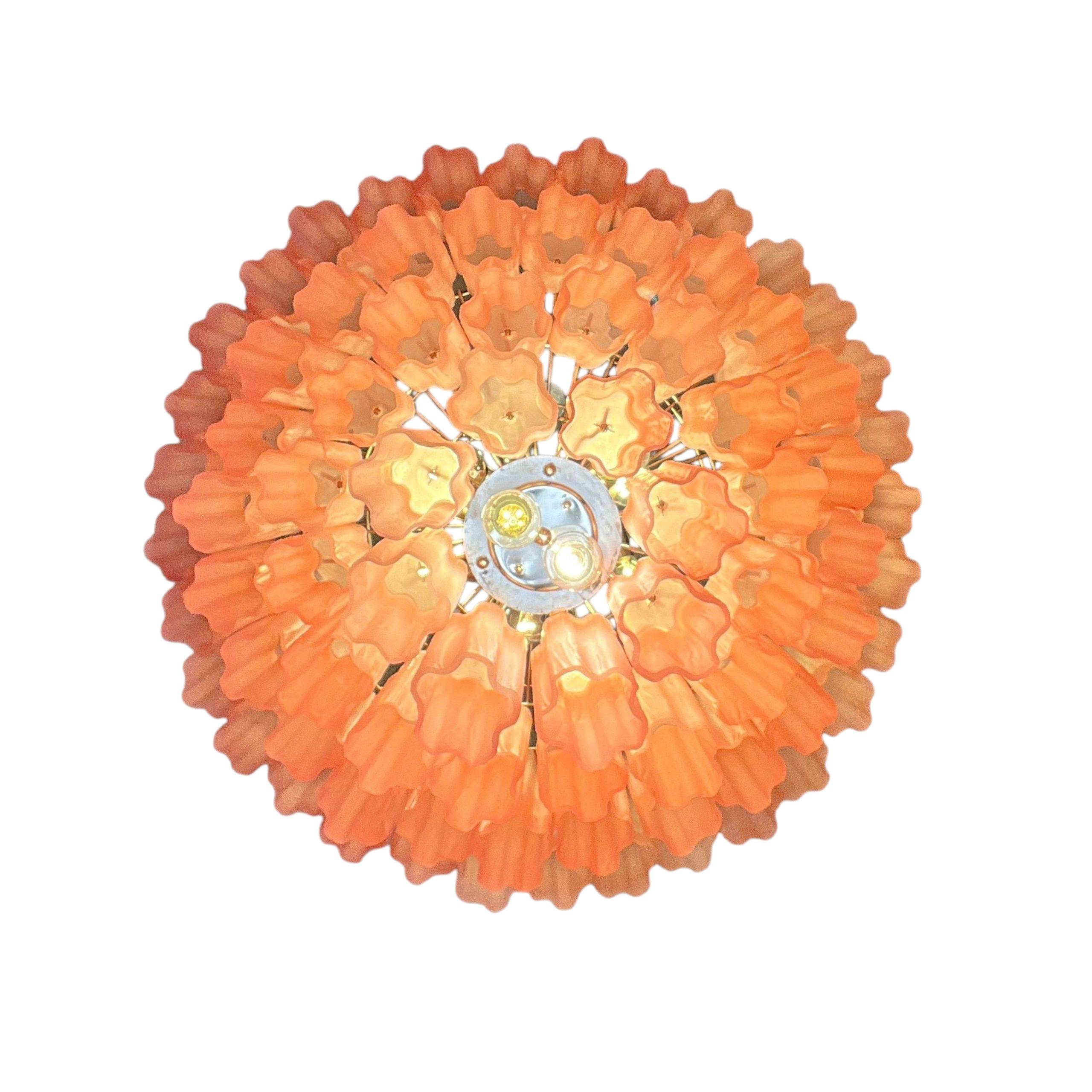 Verre brun Cascata Rosa - Lustre de Murano avec 80 tubes en verre soufflé en vente