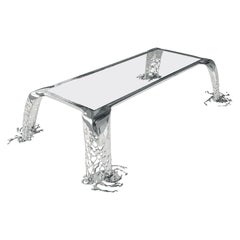 Table de salle à manger Cascatta en acier inoxydable poli miroir