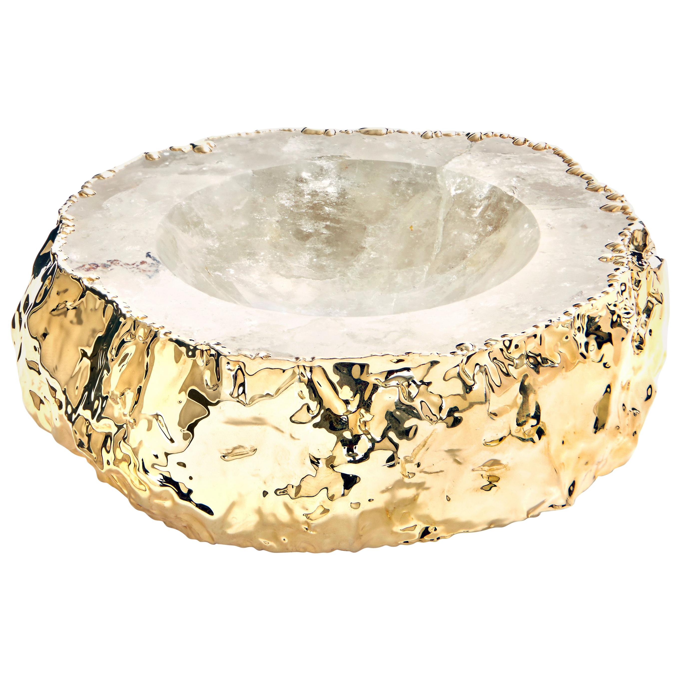 Cascita Bowl in Quartz and 24-Karat Gold by Anna Rabinowitz