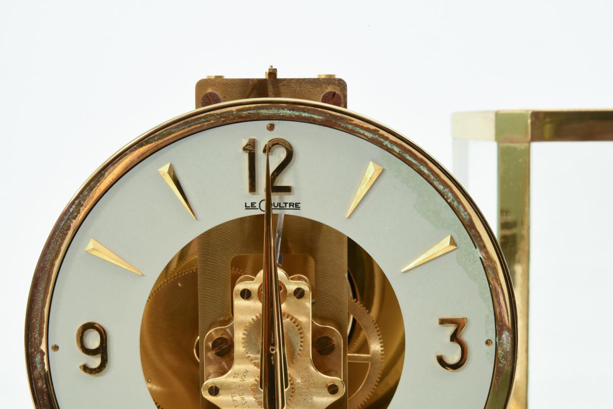 Mid-20th Century Case Glass / Brass Jaeger Le Coultre Desk Clock
