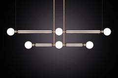 Marc Wood Case Linear Luxury Chandelier 2 Tier, Opal & Smoked Glass with Brass