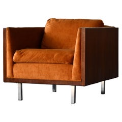 Case Lounge Chair in Velvet and Walnut by Milo Baughman