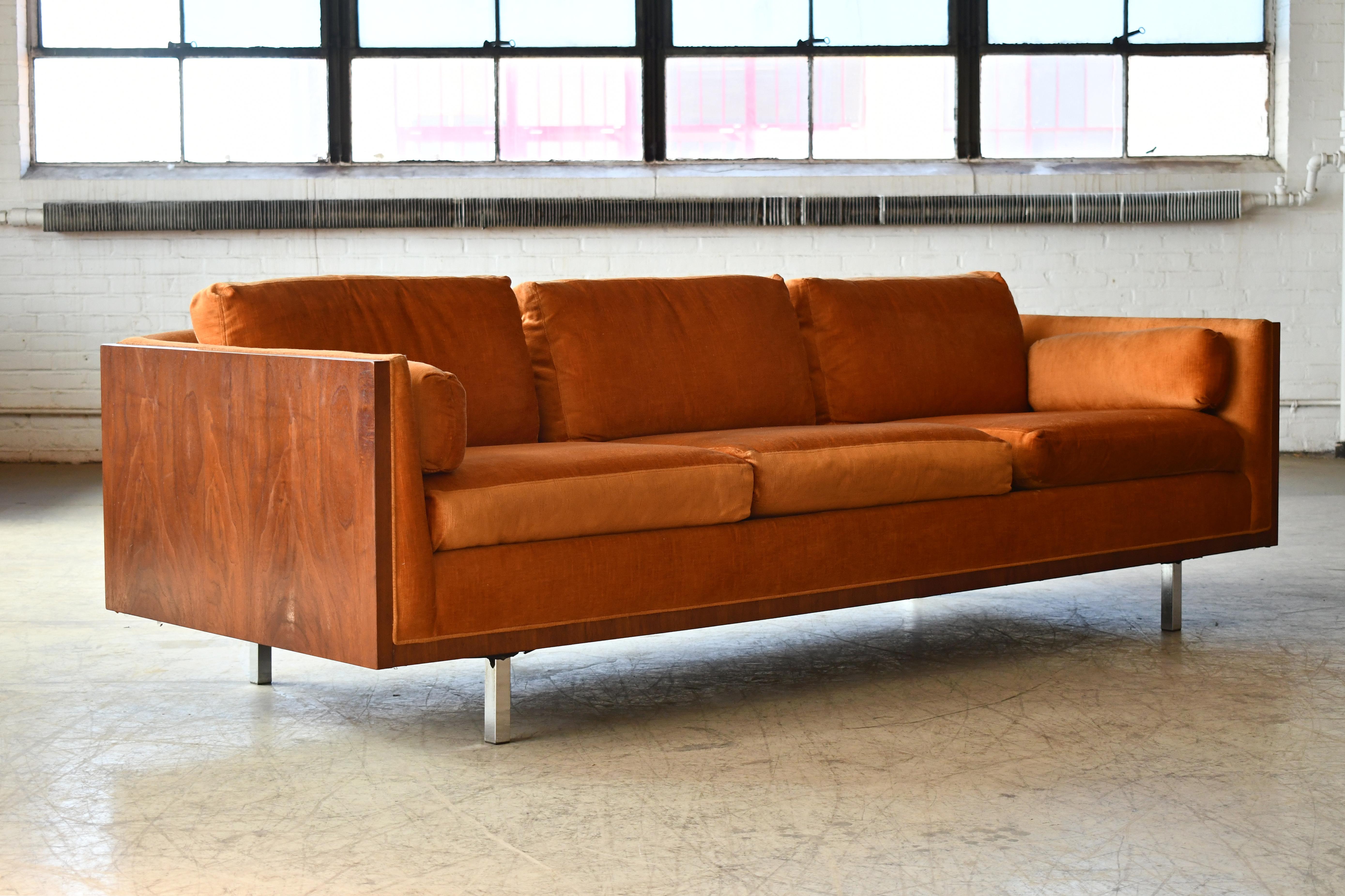 Case Sofa by Milo Baughman in Walnut with Chrome Legs, 1960-70's In Good Condition In Bridgeport, CT