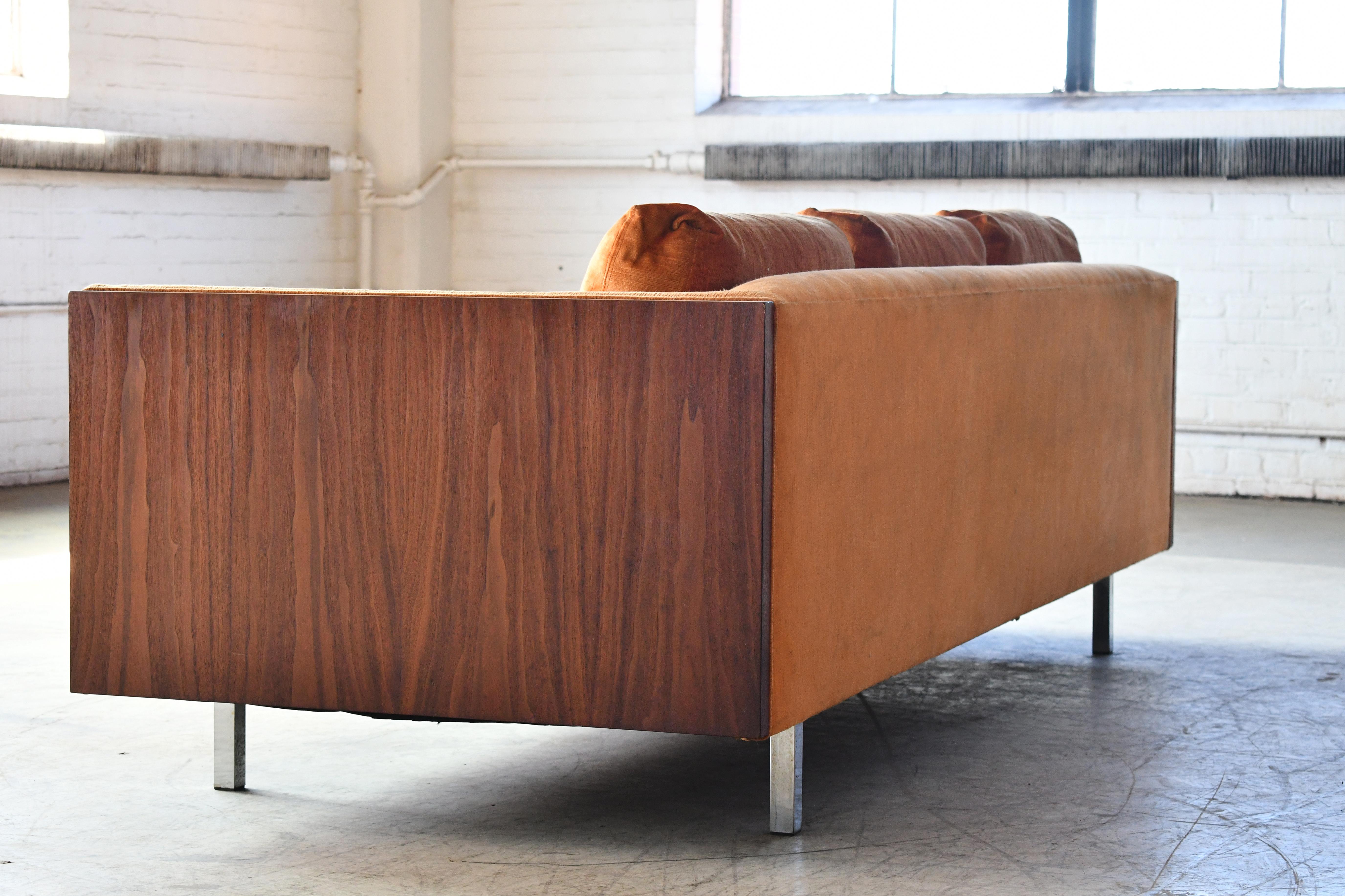 Steel Case Sofa by Milo Baughman in Walnut with Chrome Legs, 1960-70's