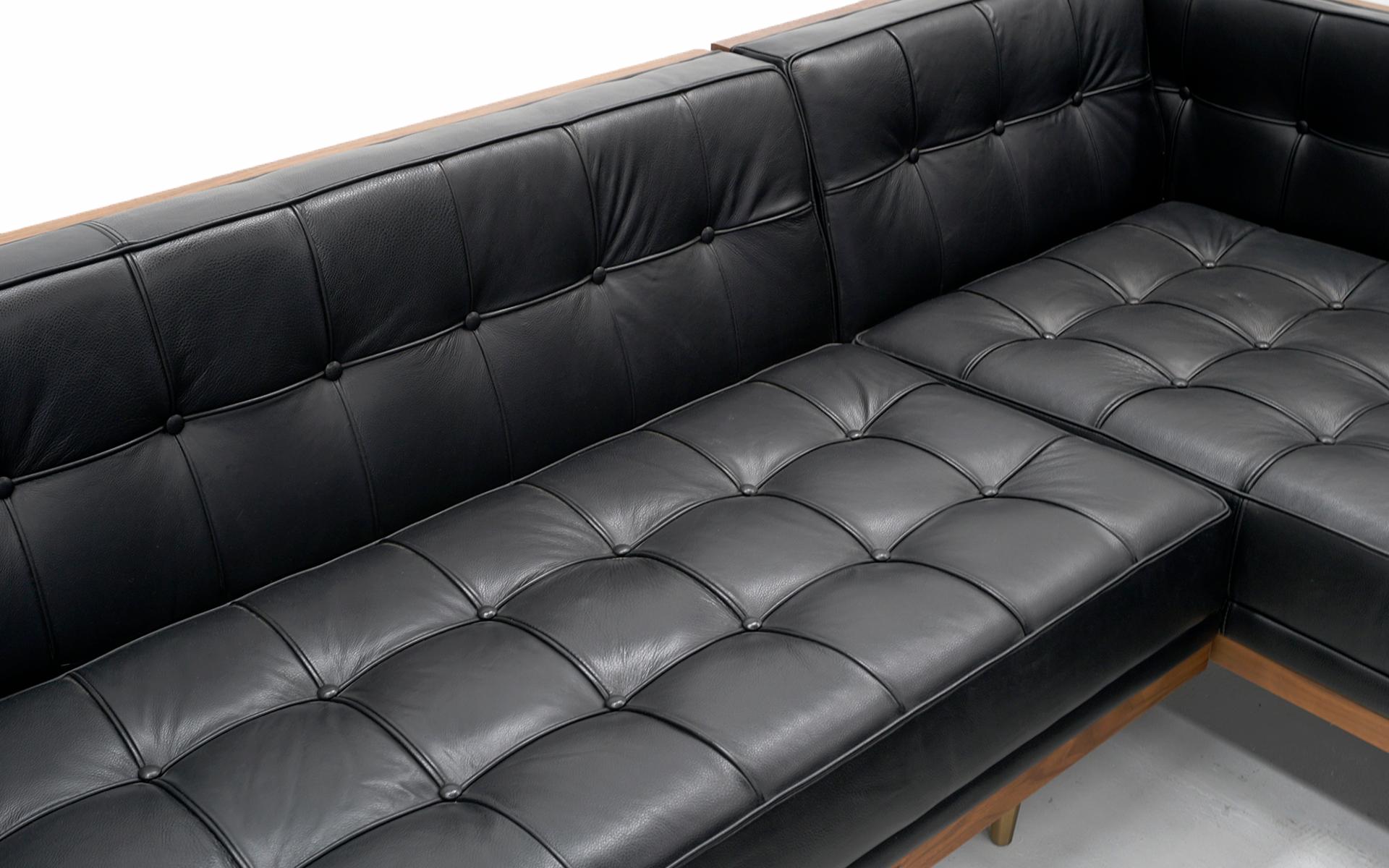 American Case Sofa Sectional with Chaise in Black Leather and Walnut by Kardiel