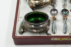 Case with solid silver salt and pepper bowls