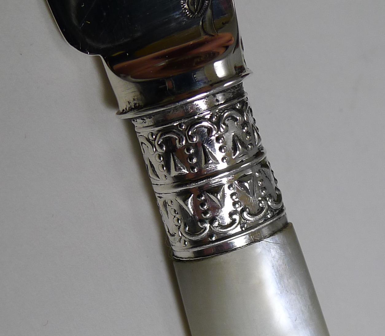 Cased Antique English Sterling Silver and Mother of Pearl Fish Cutlery, 1904 1