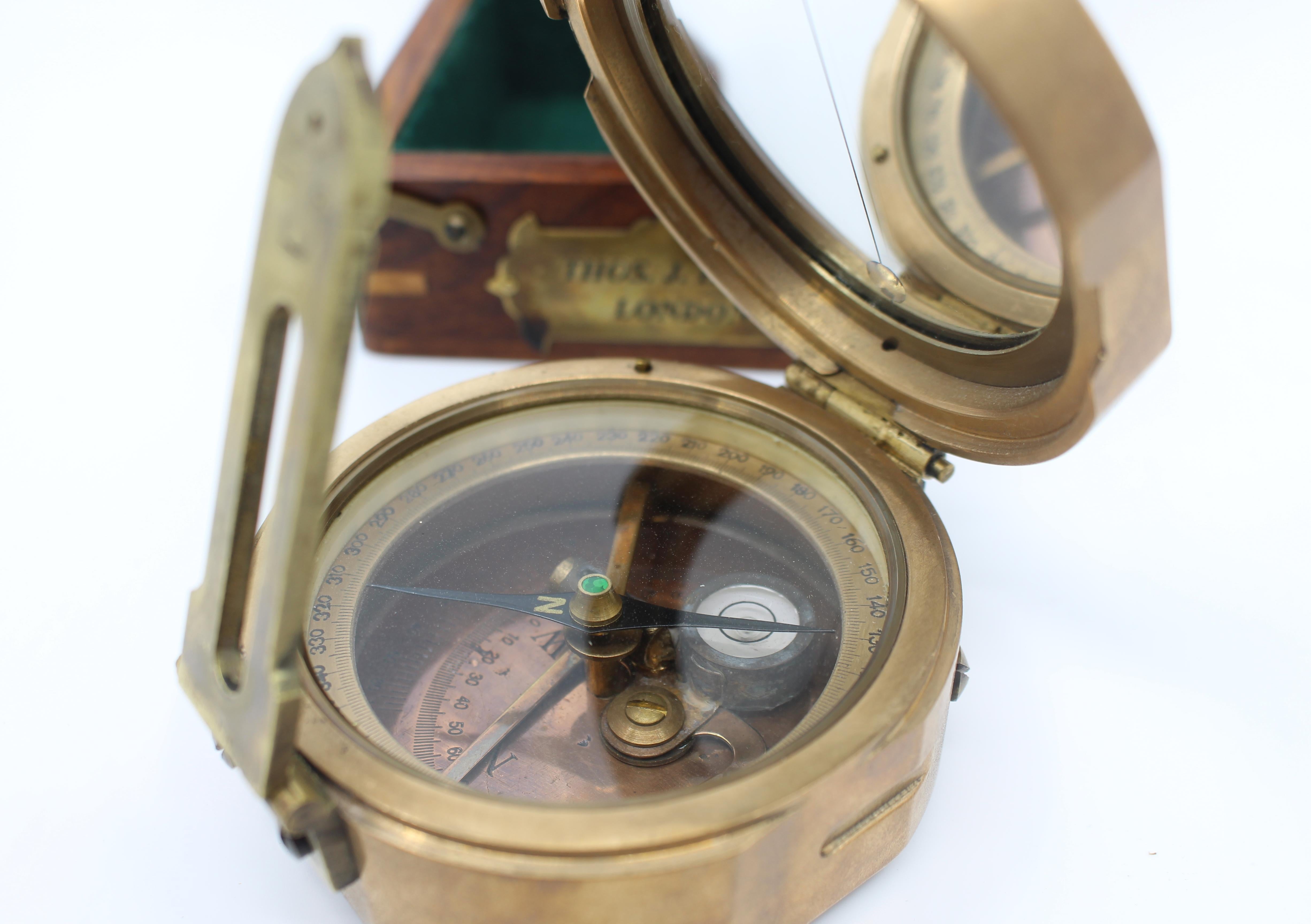 20th Century Cased Brass Brunton Compass by Thos.J.Evans, London