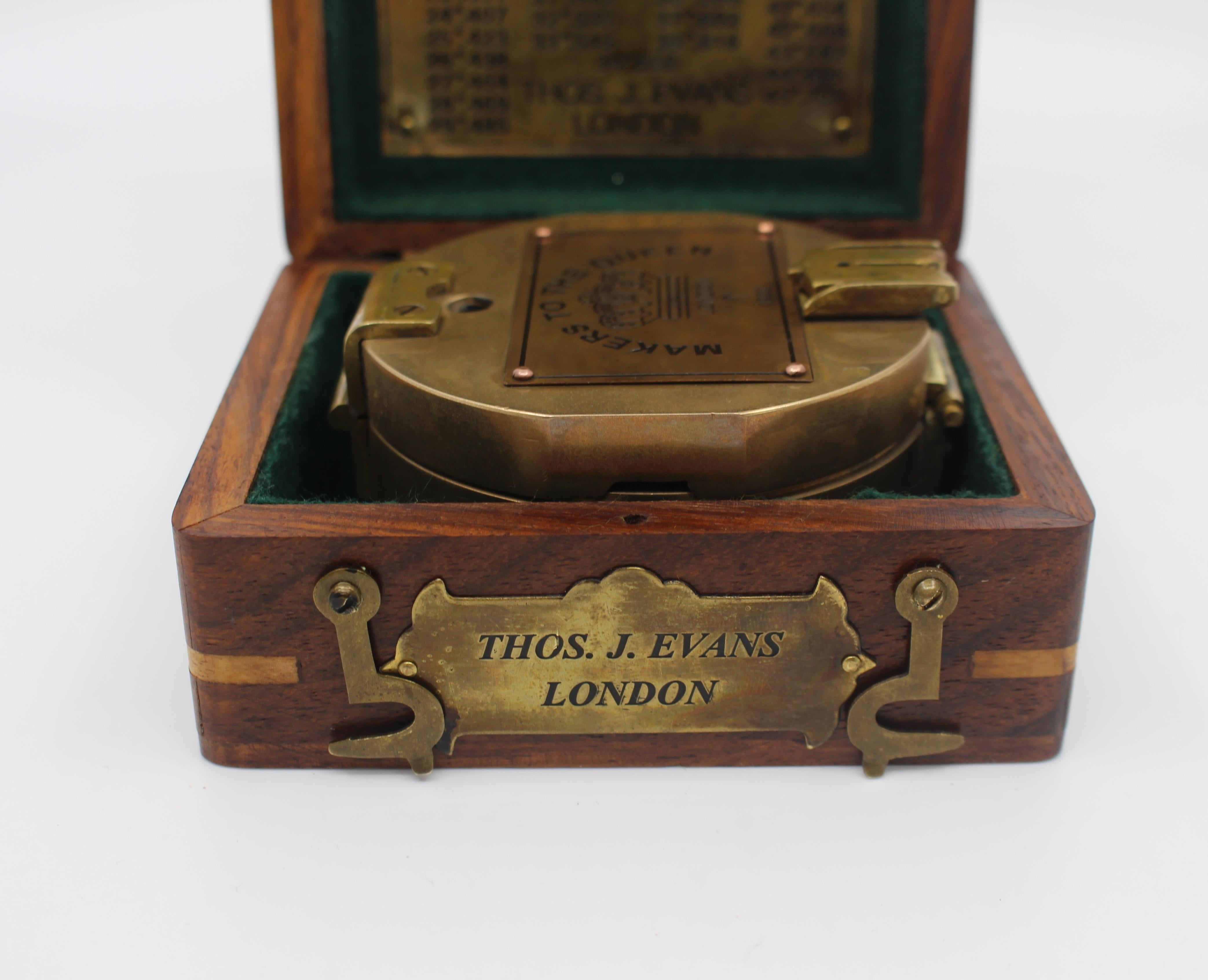 Cased Brass Brunton Compass by Thos.J.Evans, London 2