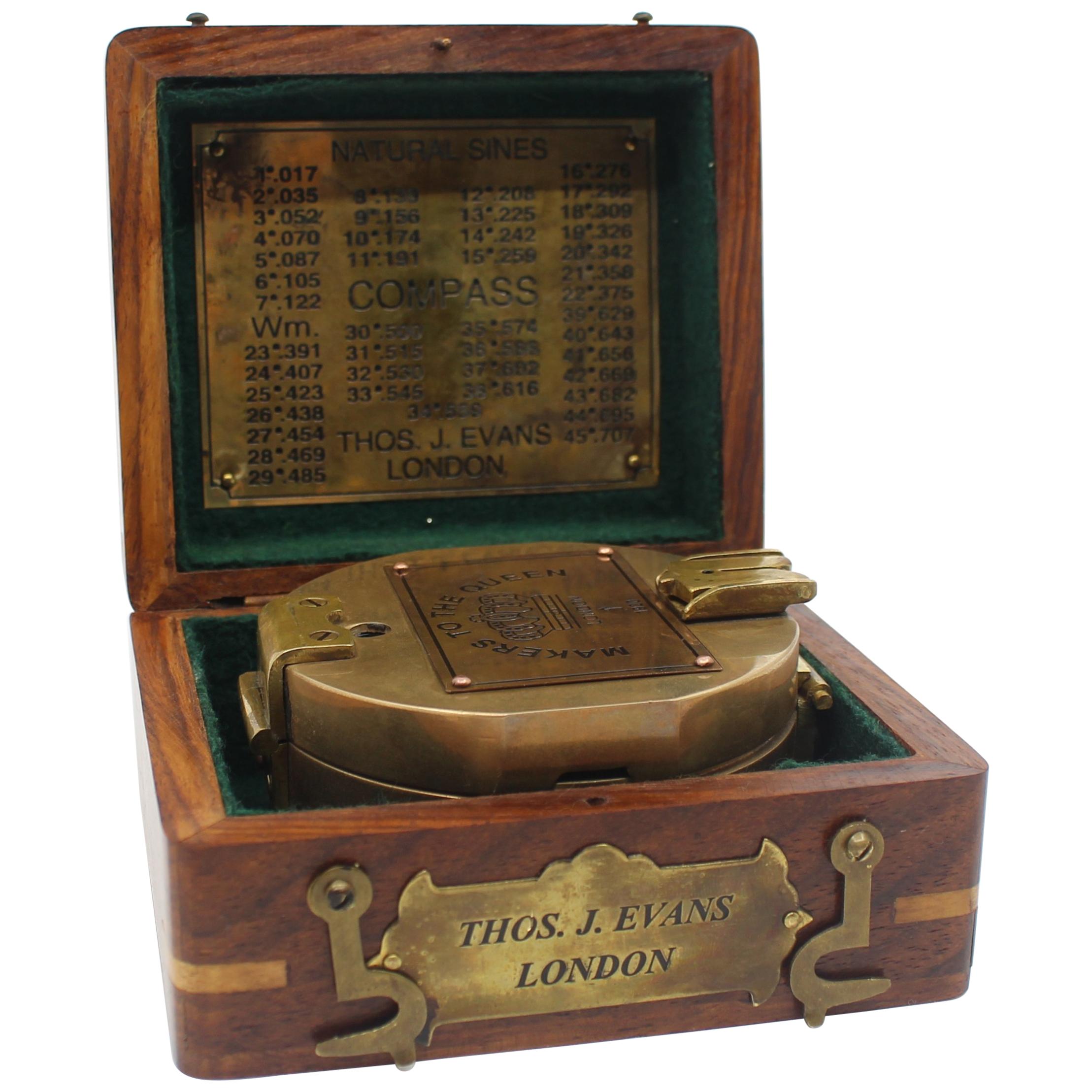 Cased Brass Brunton Compass by Thos.J.Evans, London