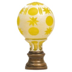 Cased Colored Hand Cut Crystal Newel Post on Bronze Base