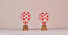 Cased Colored Hand Cut Newel Post on Bronze Base
