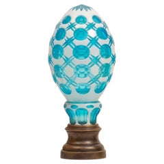Cased Colored Hand Cut Newel Post on bronze base