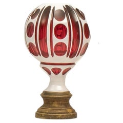 Cased Colored Hand Cut Newel Post with Bronze Base
