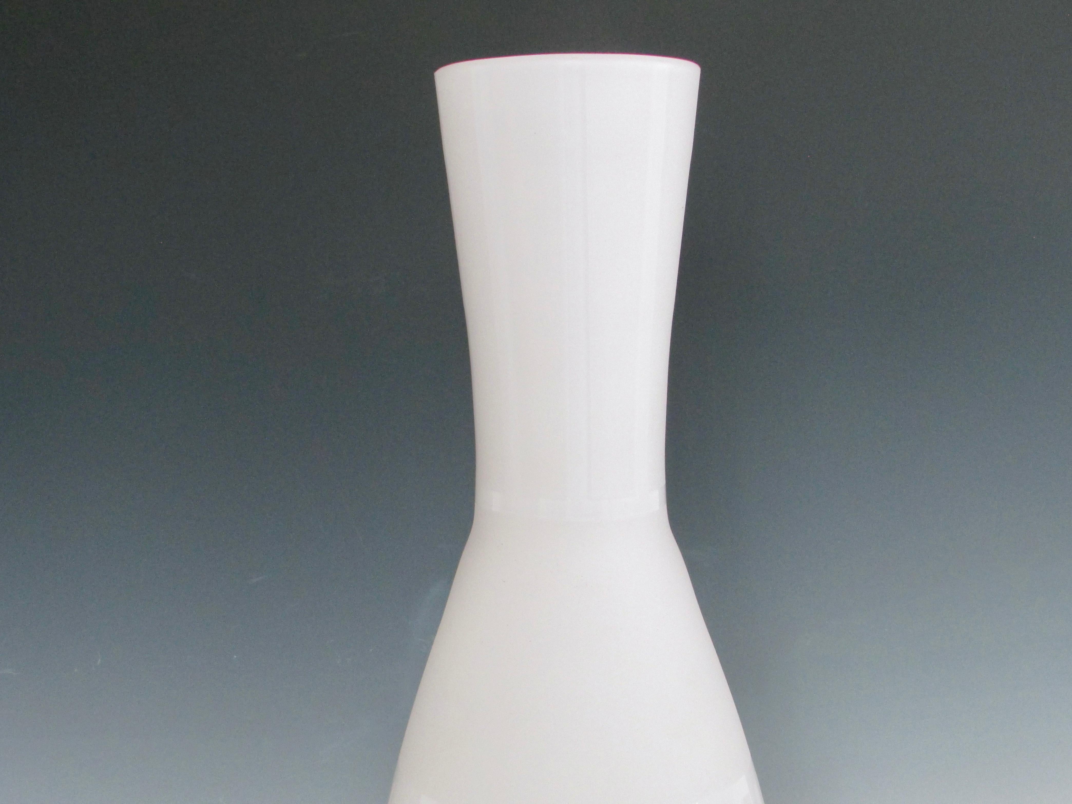 American Cased Glass White Floor Vase For Sale