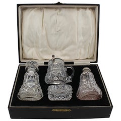 Cased John Walsh Crystal and Silver Cruet Set, 1925