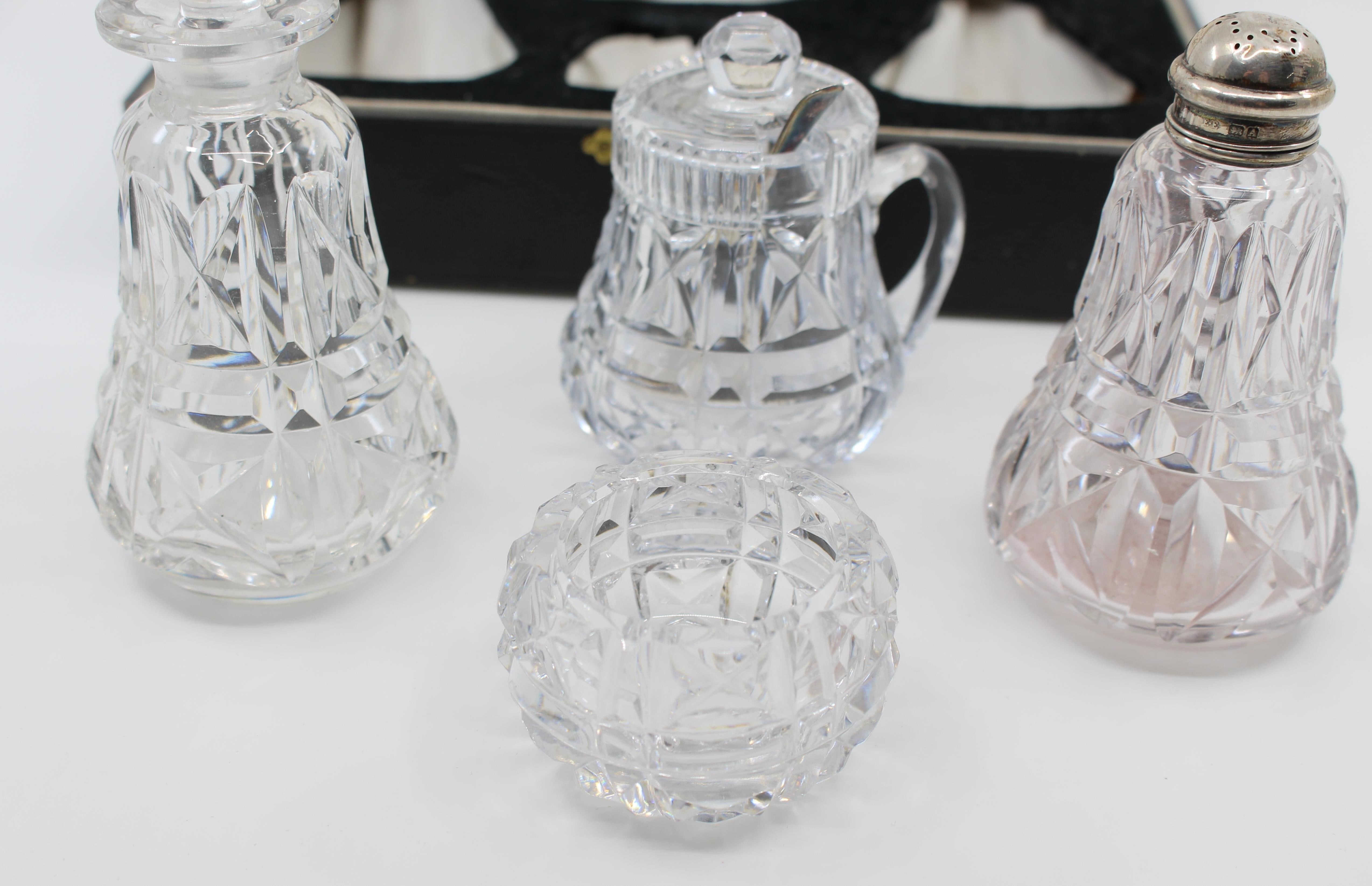 Sterling Silver Cased John Walsh Crystal & Silver Cruet Set 1925 For Sale