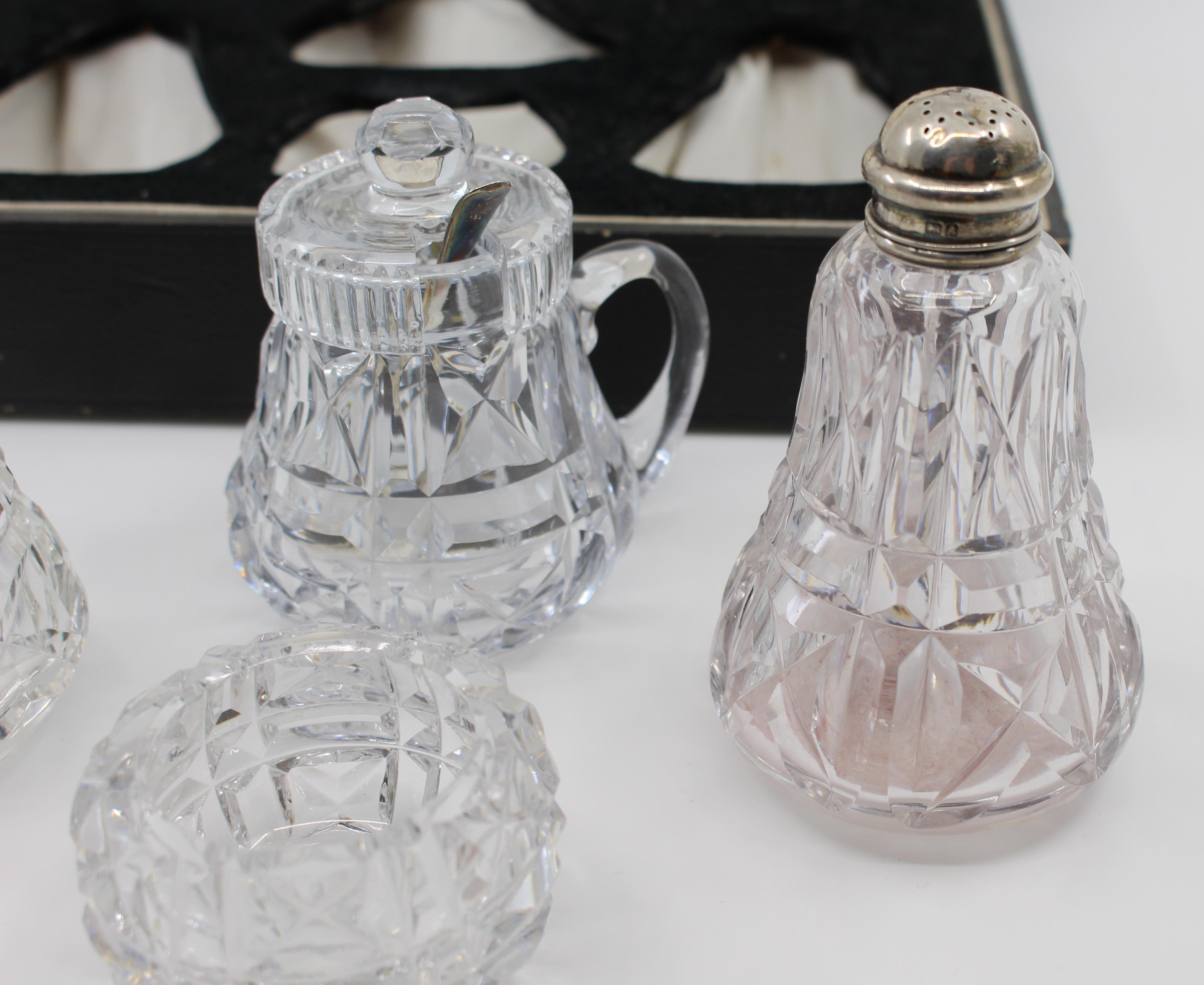 Cased John Walsh Crystal & Silver Cruet Set 1925 For Sale 1