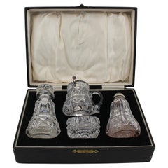 Antique Cased John Walsh Crystal & Silver Cruet Set 1925