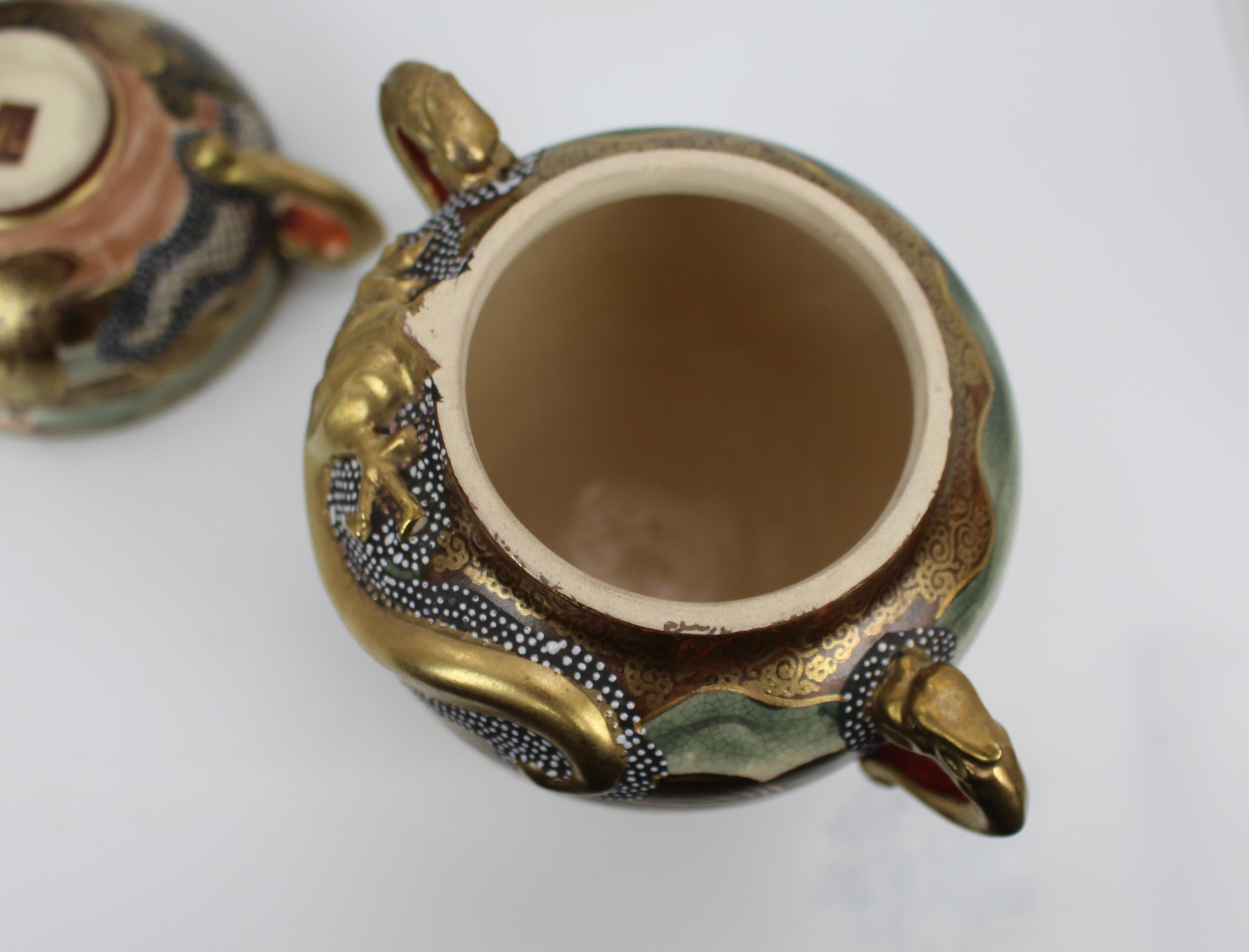 Cased Mid-20th Century Japanese Satsuma-style Moriage Dragonware Tea Set For Sale 16