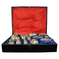 Cased Mid-20th Century Japanese Satsuma-style Moriage Dragonware Tea Set