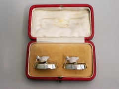 Cased Pair of Edwardian Silver Woodcock Menu Holders by William Hornby London