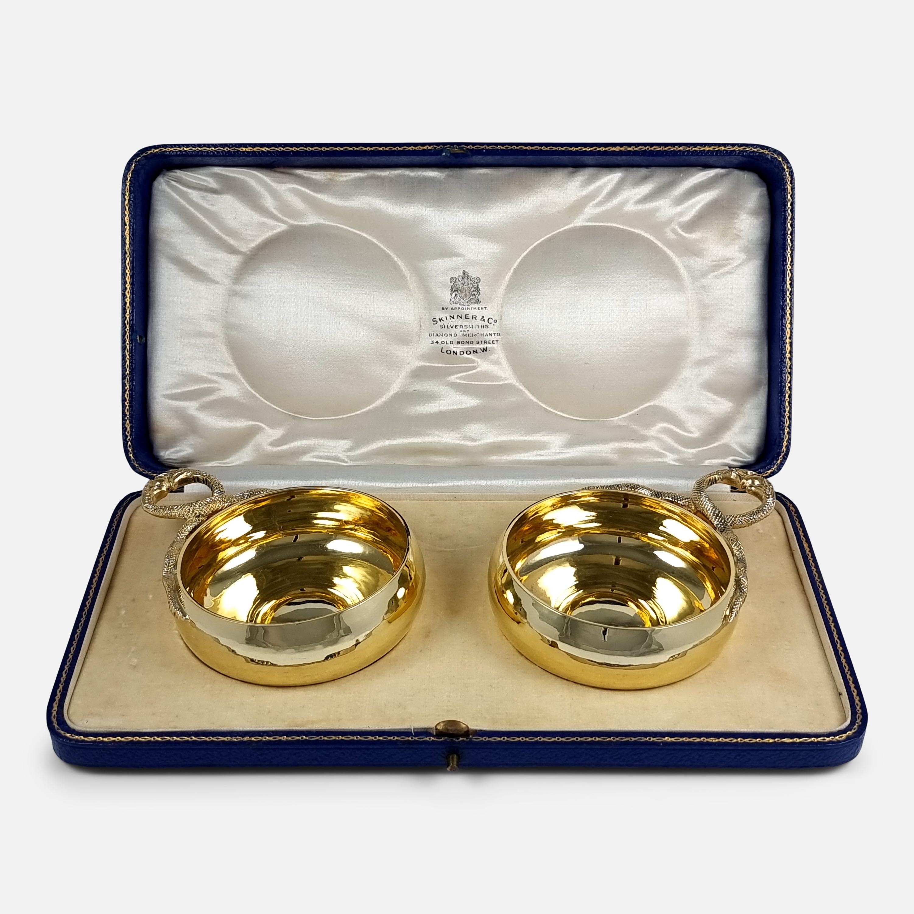 Cased Pair of Sterling Silver-Gilt Wine Tasters, 1934 5