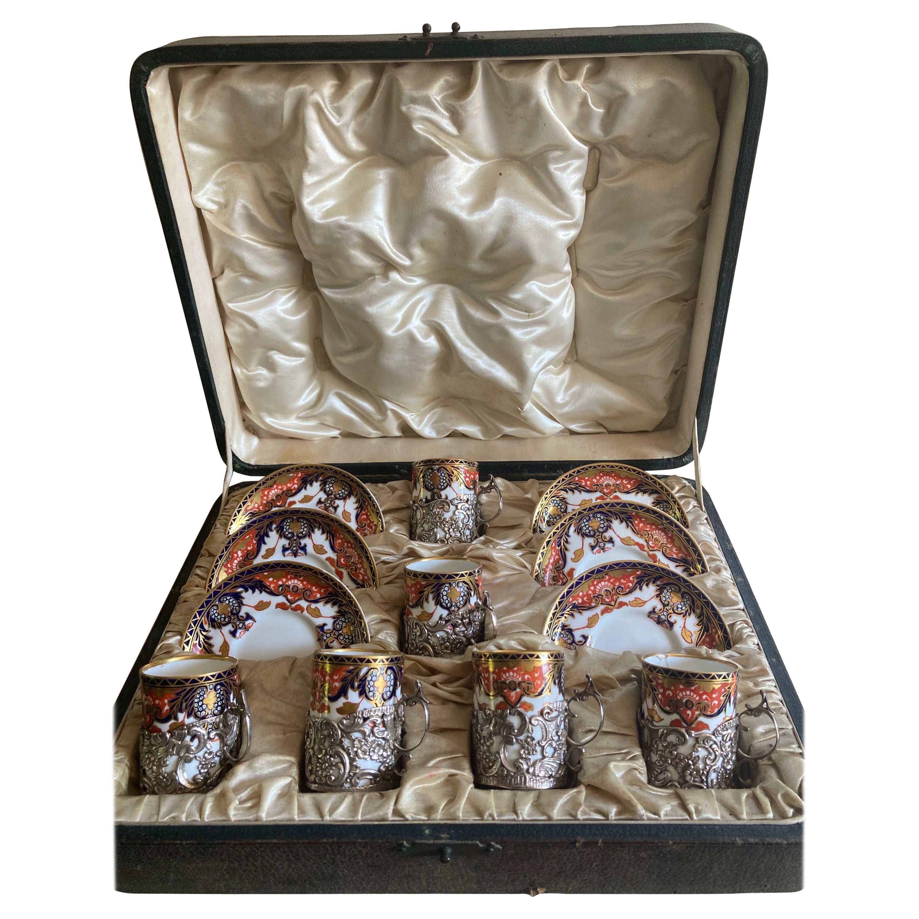 Cased Royal Crown Derby Silver Mounted