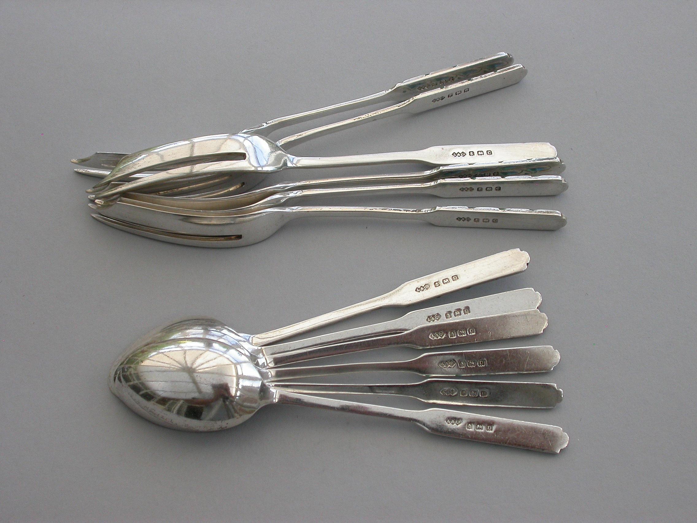 Cased Set 12 Silver and Enamel Pastry Spoons & Forks by Liberty & Co, 1927-1928 For Sale 3