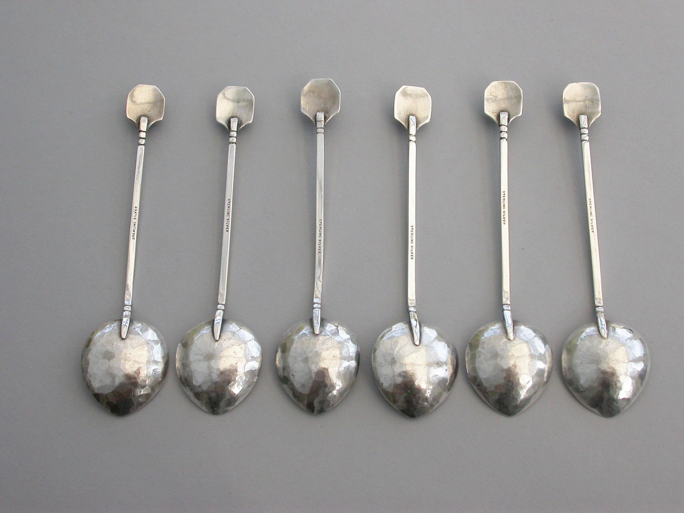 Cased Set of 6 Australian Arts & Crafts Silver and Hardstone Teaspoons In Good Condition For Sale In Sittingbourne, Kent