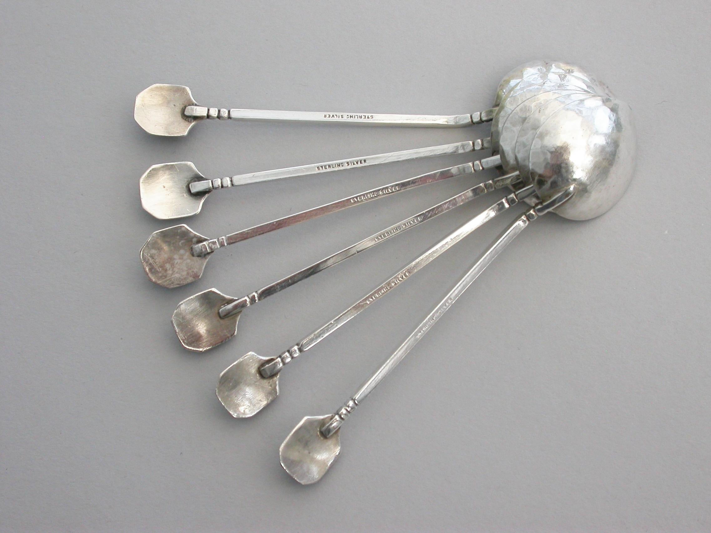 Cased Set of 6 Australian Arts & Crafts Silver and Hardstone Teaspoons For Sale 2