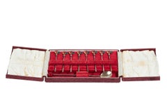 Cased set 8 silver & enamel cockerel cocktail sticks