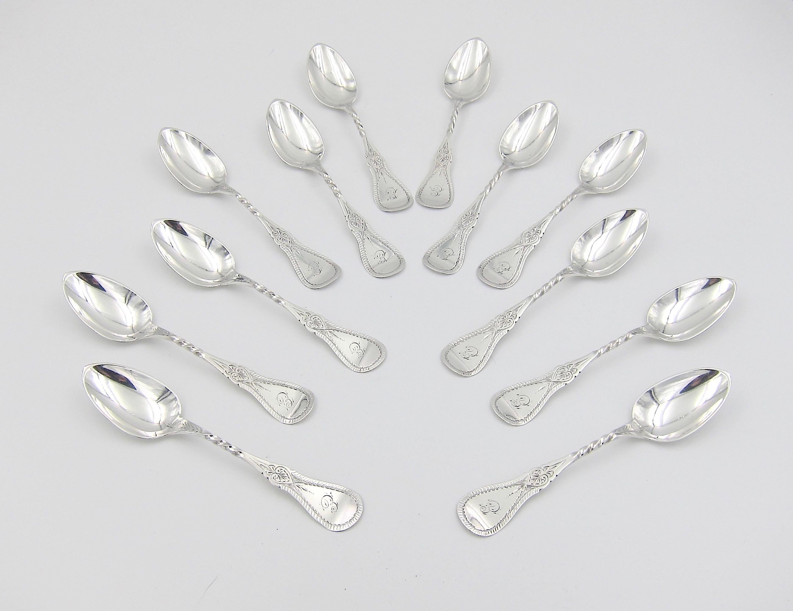 Engraved Antique American Coin Silver Spoon Set by James Watts of Philadelphia