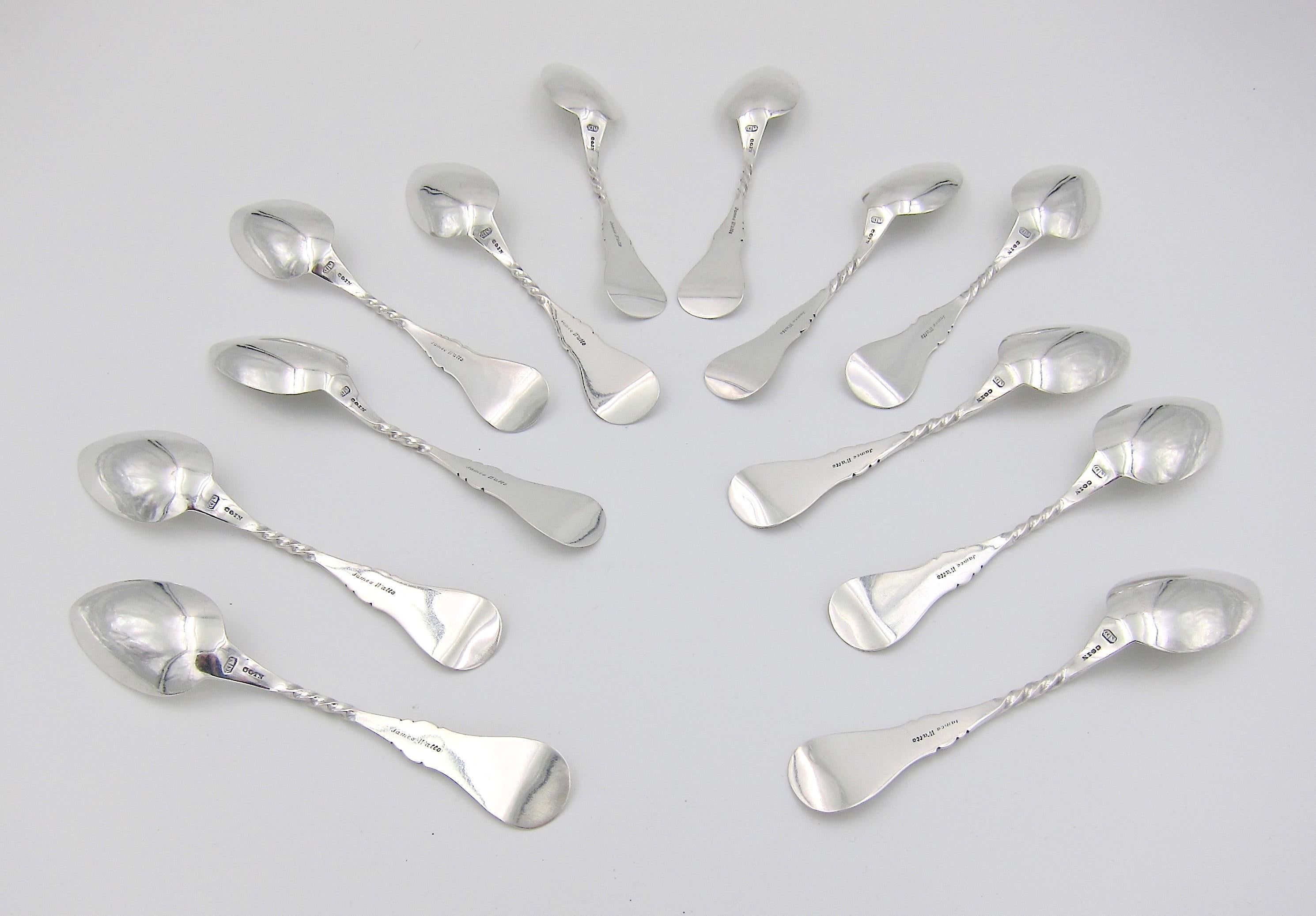 Antique American Coin Silver Spoon Set by James Watts of Philadelphia In Good Condition In Los Angeles, CA