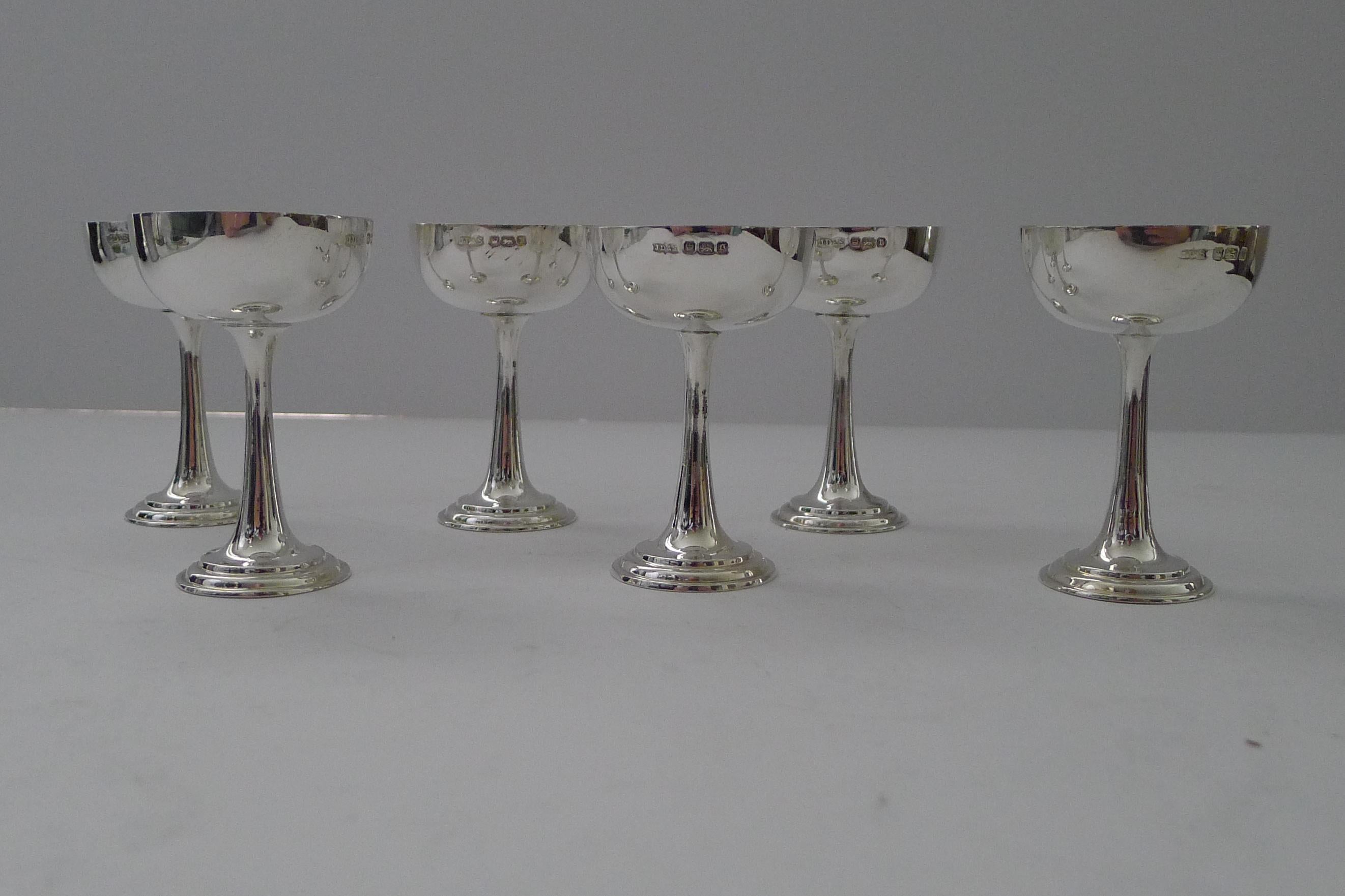  Cased Set of 6 Silver Liqueur 'Champagne Coupes’, James Dixon & Sons, Sheffield For Sale 1