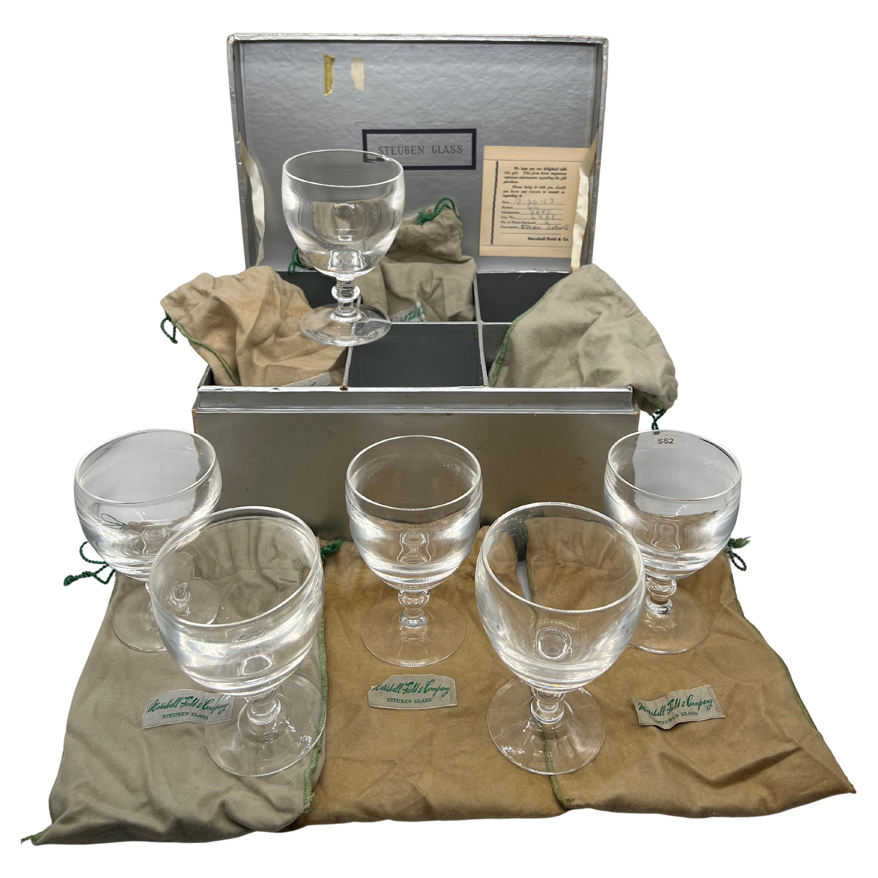 Set di 6 bicchieri da vino in cristallo Steuben Glass da 5,25 pollici Marshall Field & Co.