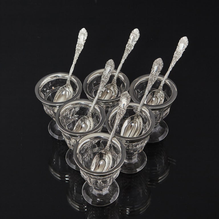 Cased Set of Glass and Silver Egg Cups and Spoons For Sale at 1stDibs
