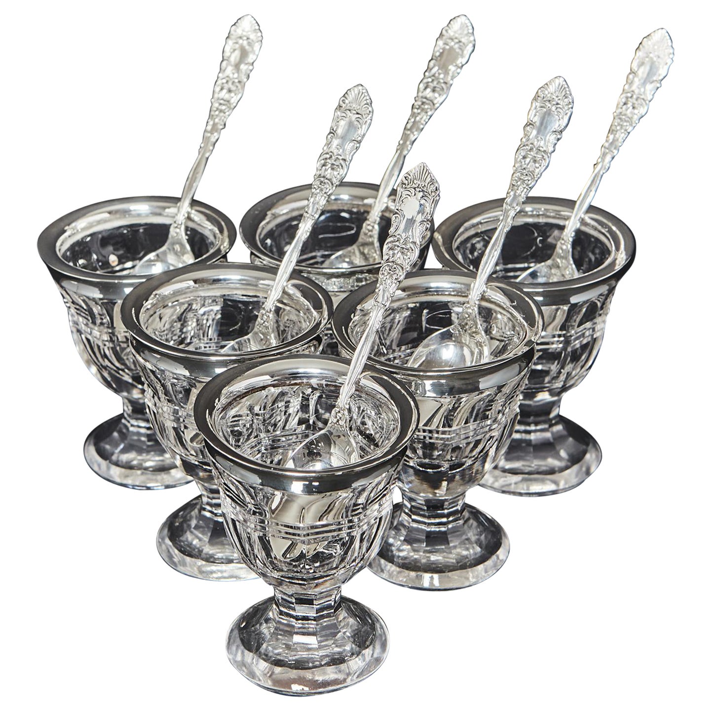 Cased Set of Glass & Silver Egg Cups & Spoons
